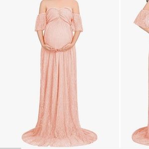 Women Off Shoulder Floral Lace Maternity Gown